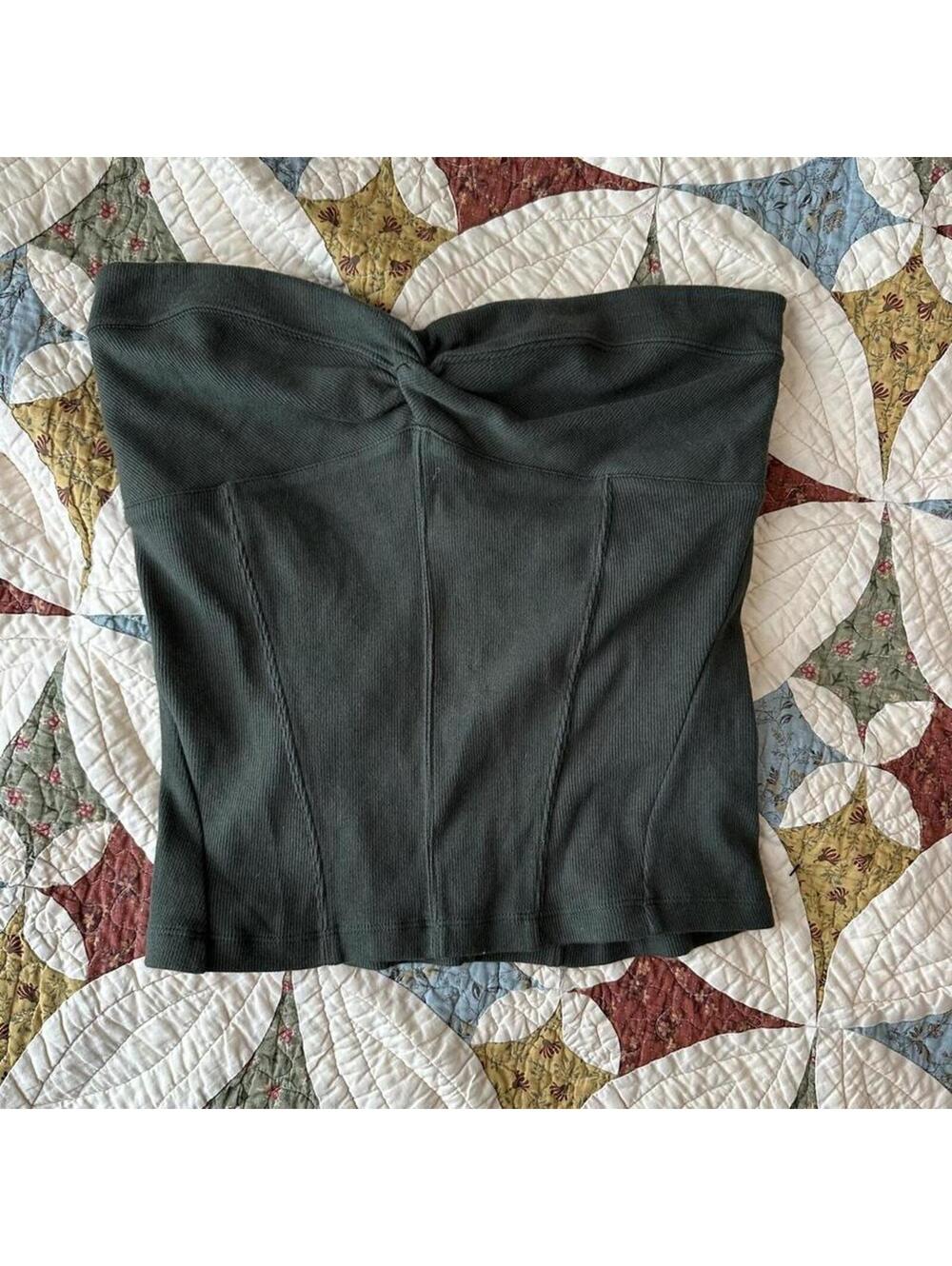 Free People Intimately Ribbed Tube Top Army green corset top Size S fairy boho